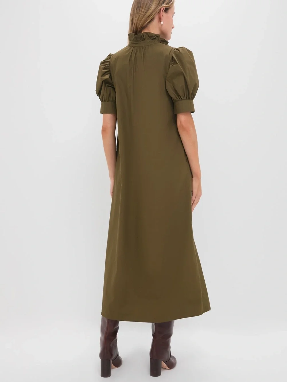 Tuckernuck Hyacinth House Olive Green Ruffle Collar Louisa Maxi Dress Size Large - Picture 11 of 13